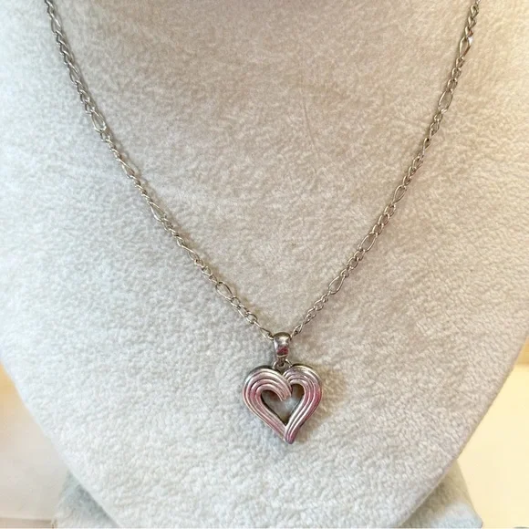 Sterling Silver 925 Wrapped Heart Pendant on Stainless Silver Tone Necklace - Picture 2 of 10